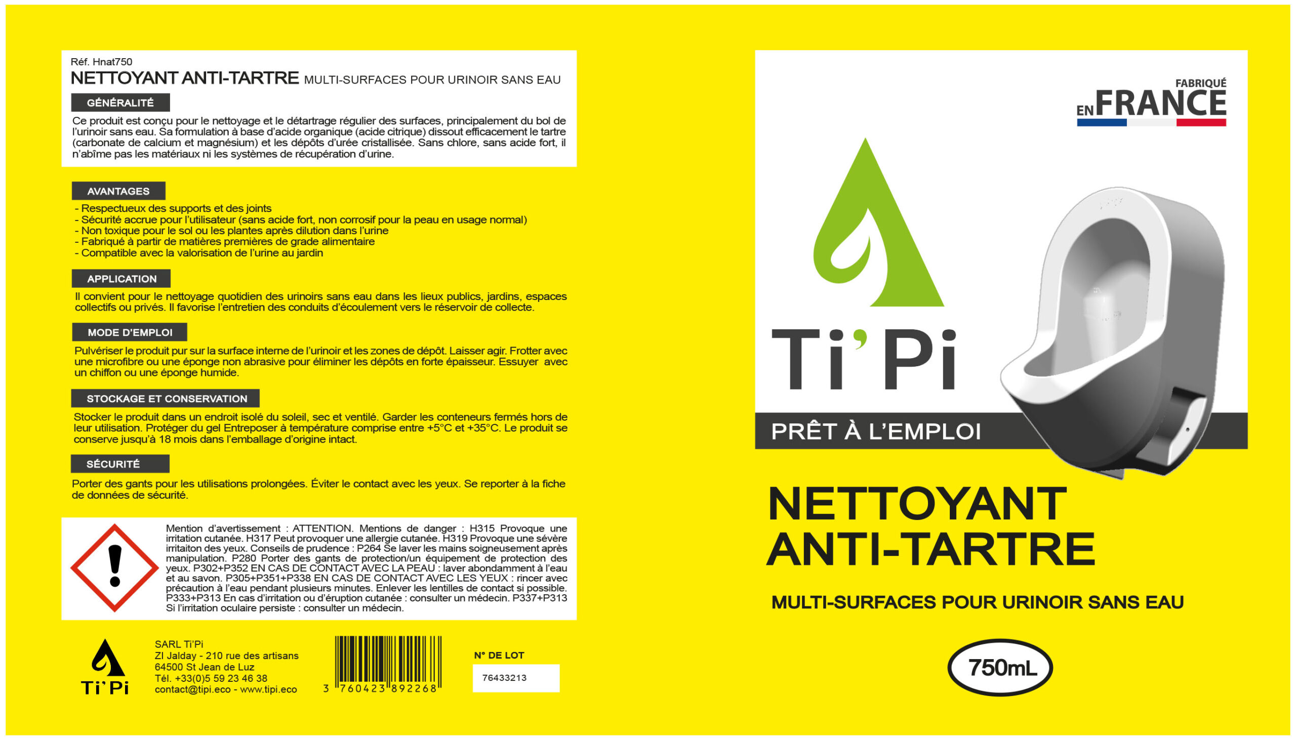 décapant anti tartre multisurfaces pour urinoir sans eau 750ml (copie)